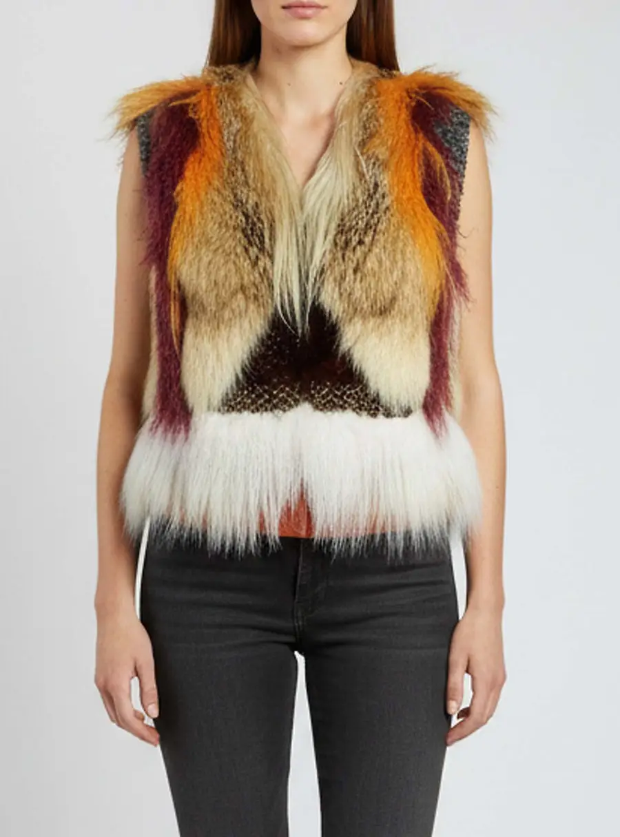Gucci Multicolour Stripe Fur and Leather Sleeveless Jackets M