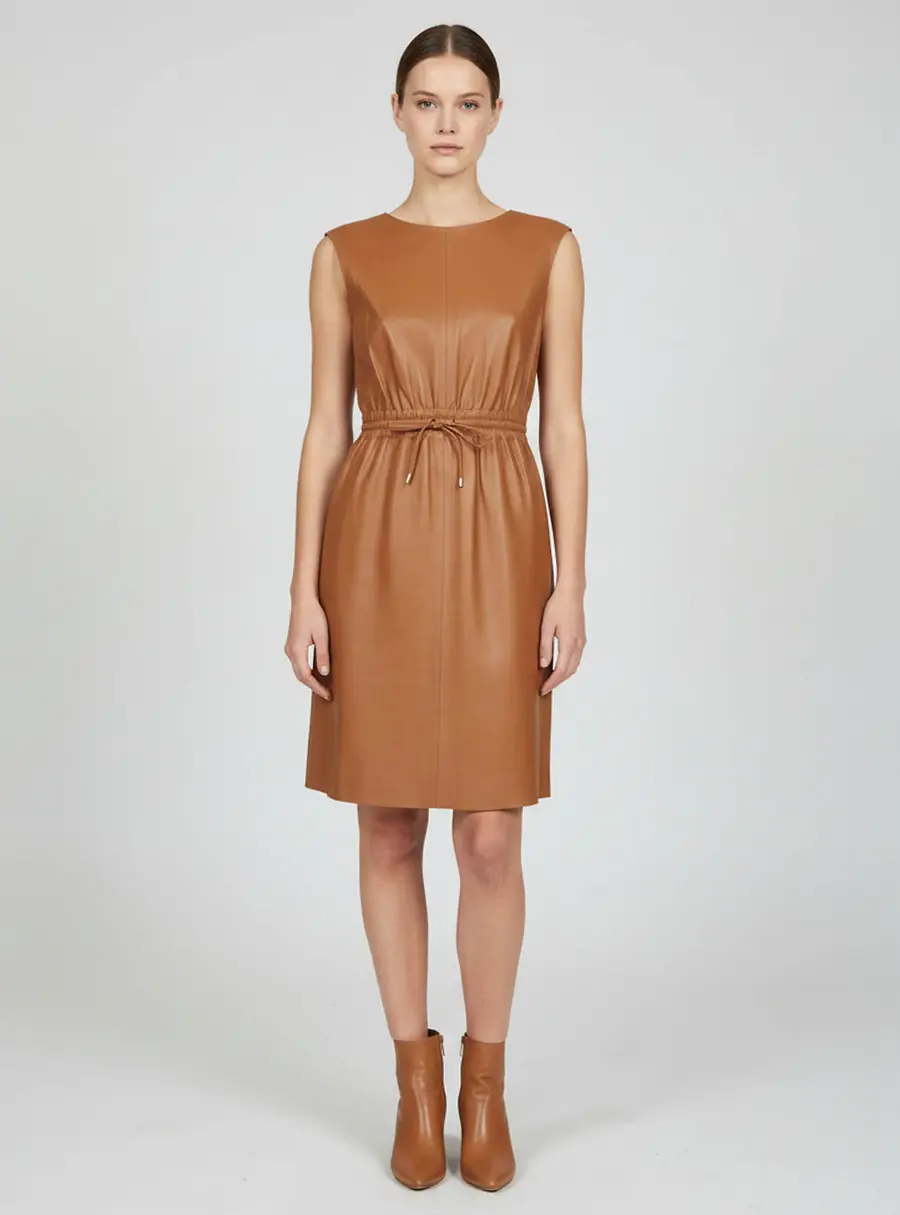 Gucci Brown Leather Sleeveless Mini Dress M