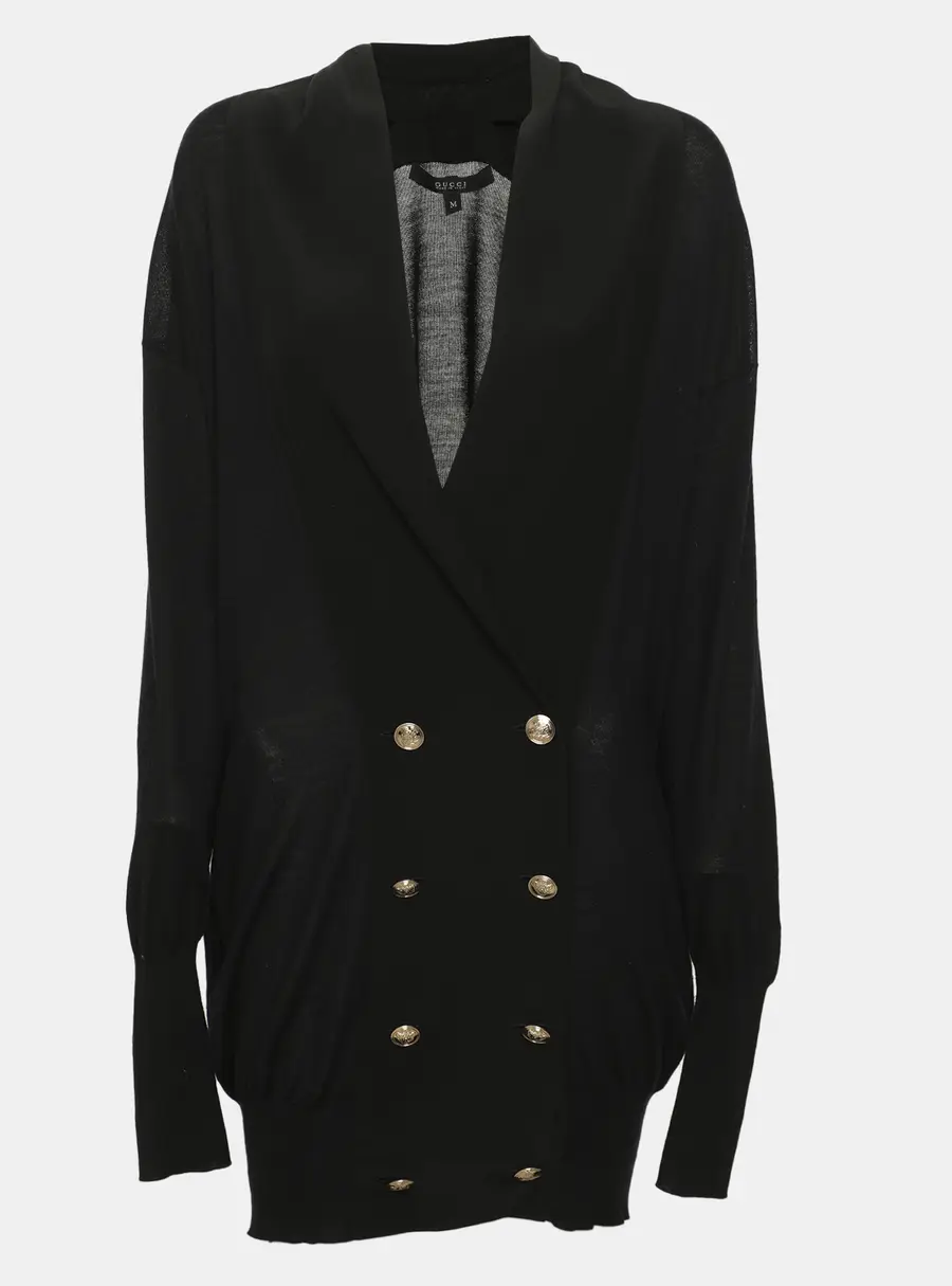 Gucci Black Jersey and Satin Double Breasted Cardigan M