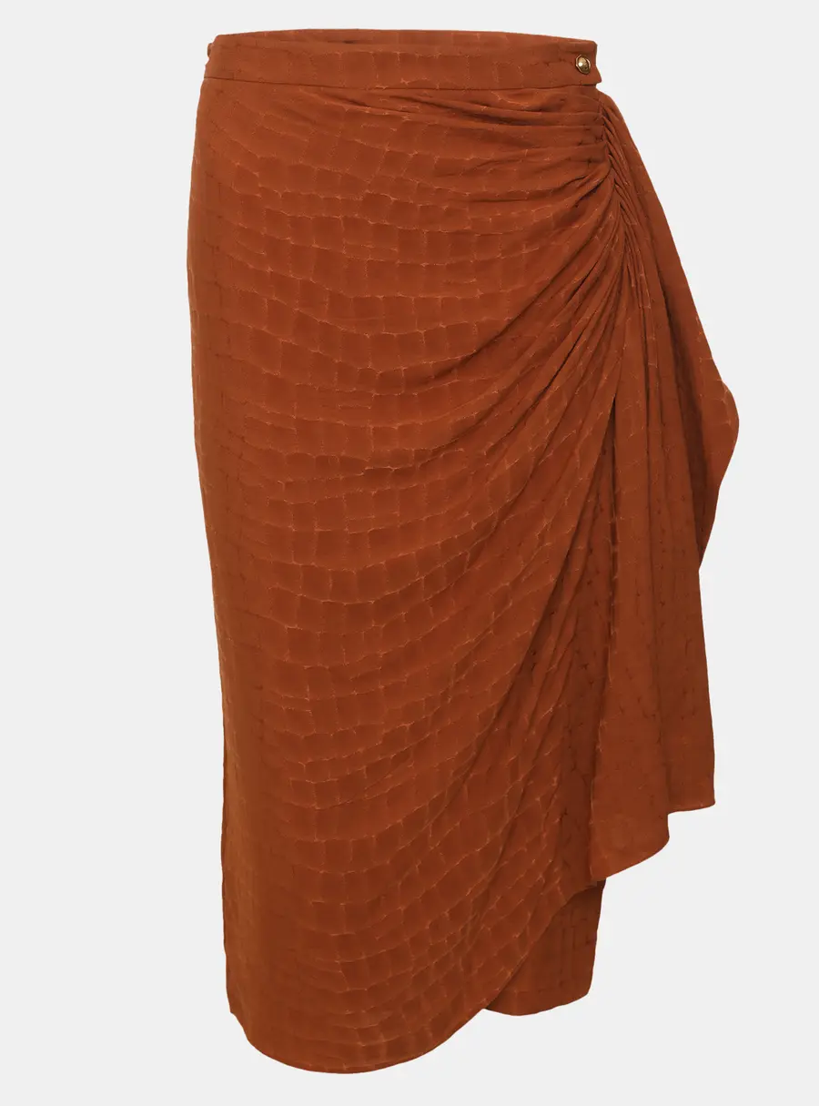 Gucci Burn Orange Silk Draped Wrap Skirt S