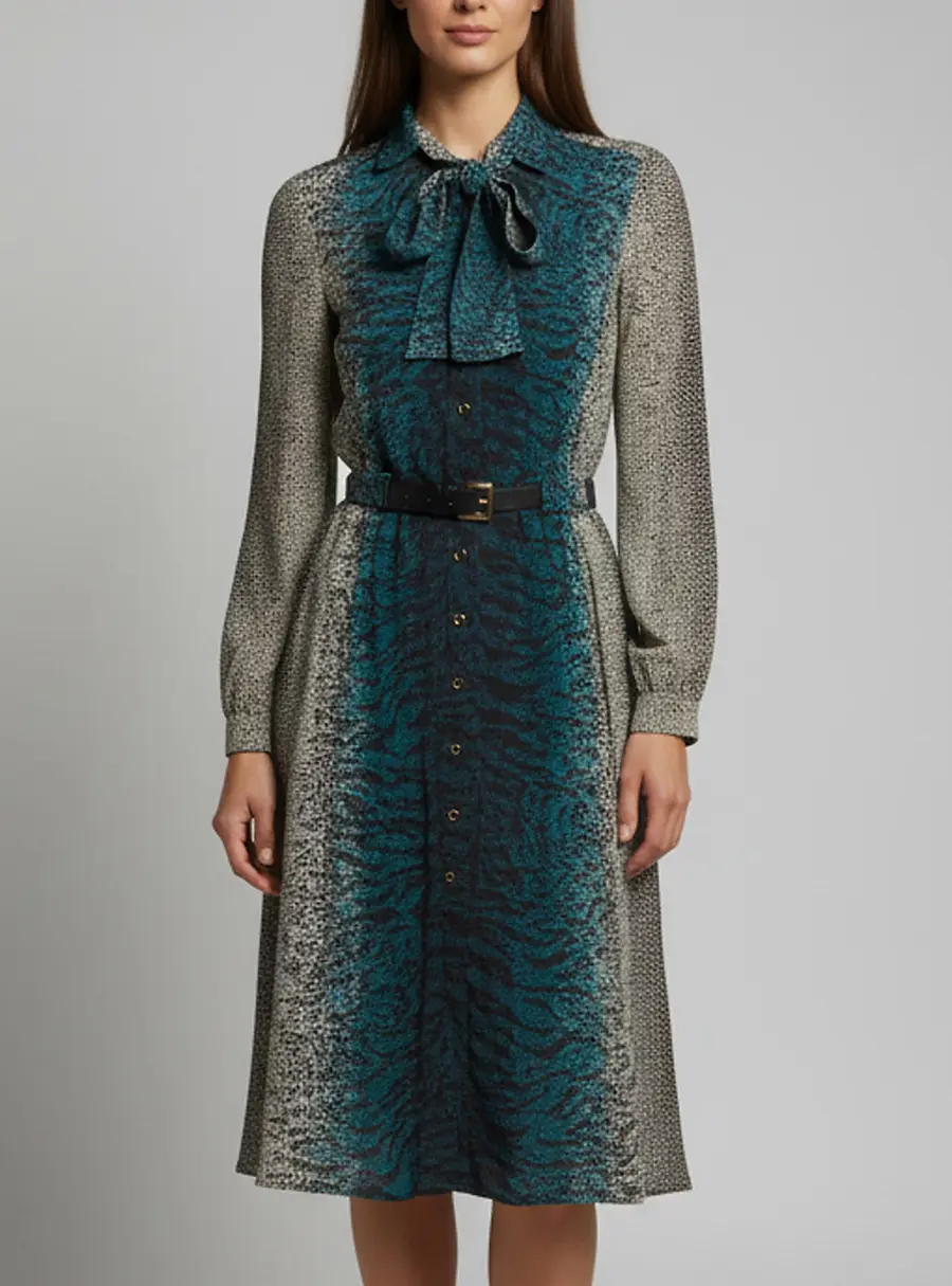 Gucci Multicolour Animal Print Silk Belted Midi Dress S
