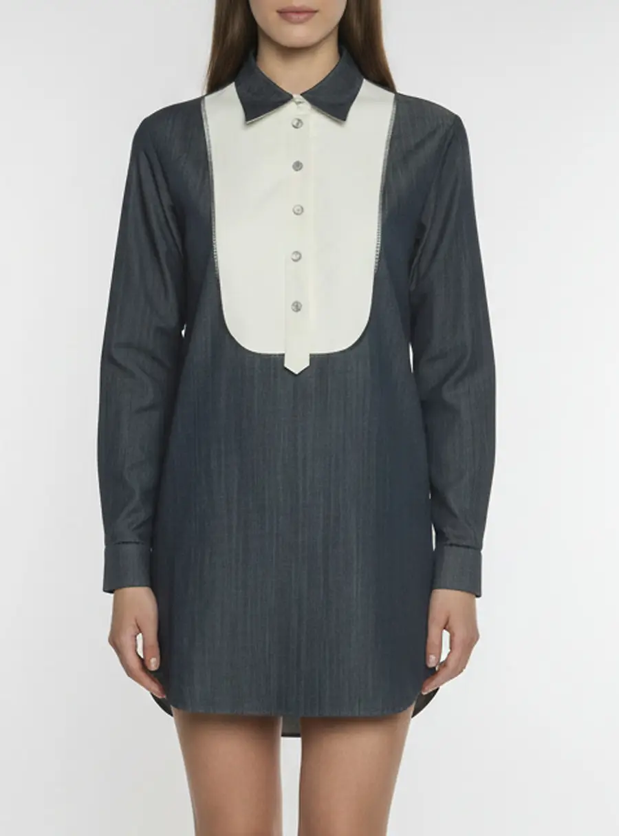 Gucci Blue/White Chambray and Crepe Bib Detail Shirt S