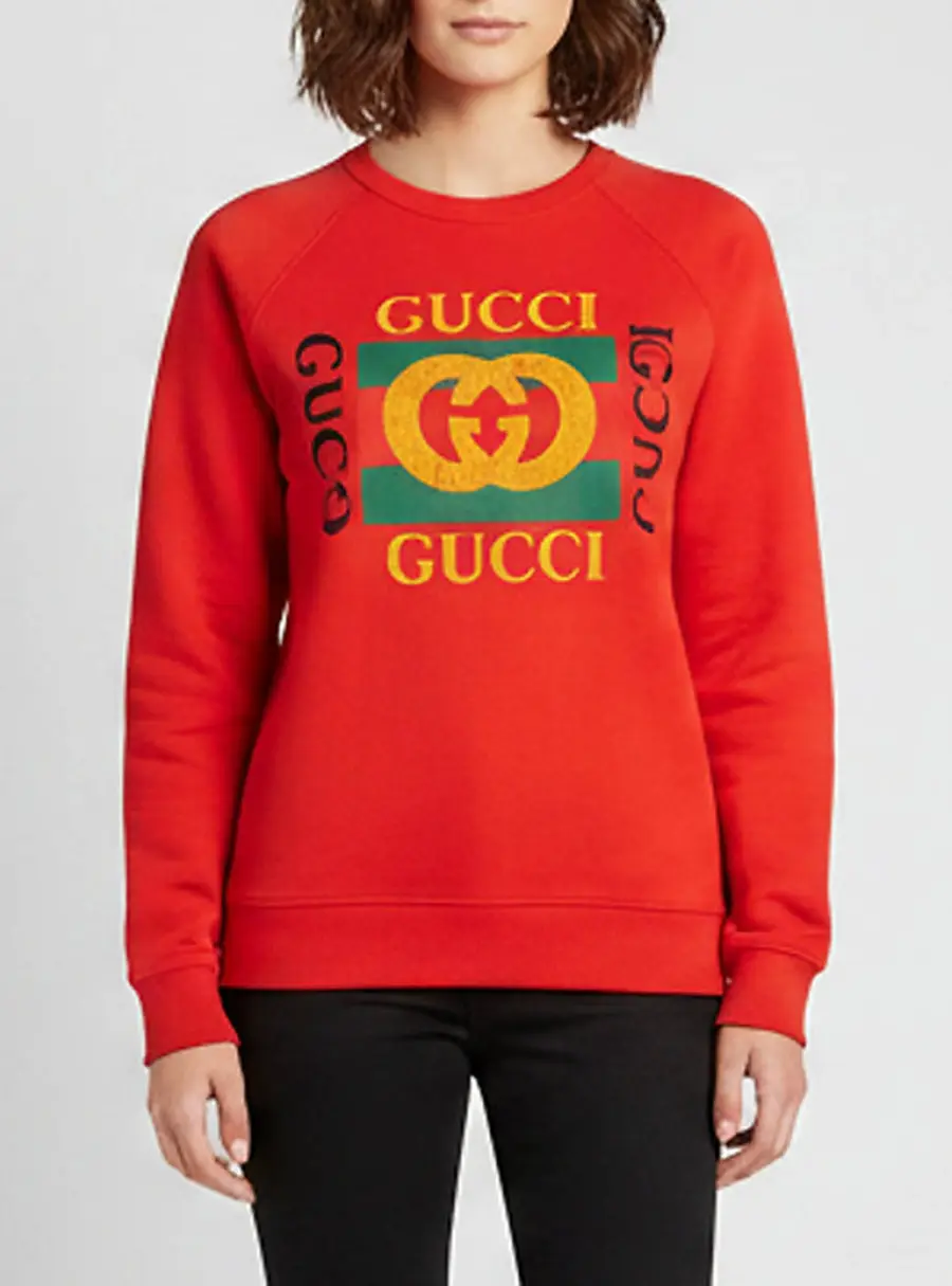 Gucci Red Vintage Logo Print Cotton Knit Distressed Sweatshirt M