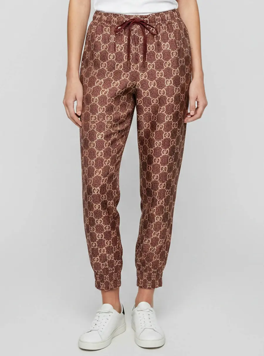 Gucci Burgundy/Beige GG Monogram Silk Joggers S