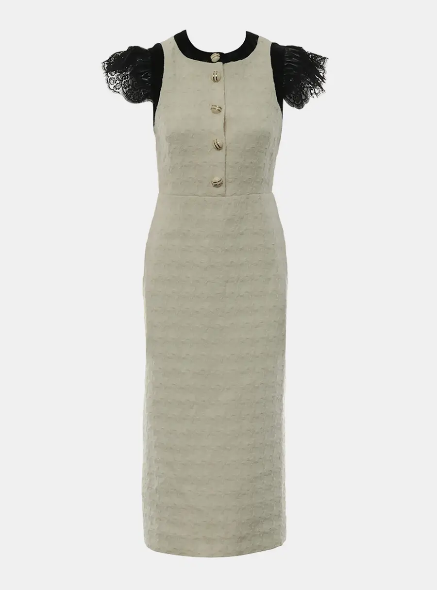 Gucci Vinyl Sleeve Tweed Dress IT 40