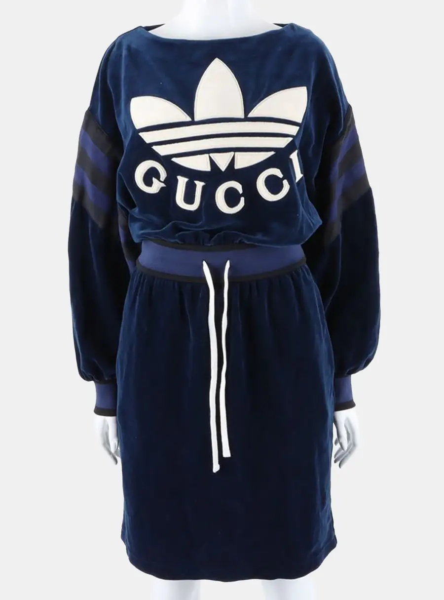 Gucci x Adidas Navy Blue velvet dress XXS