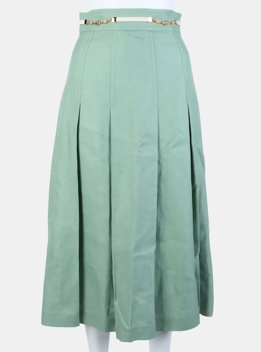 Gucci Green Linen leather-trimmed skirt Size IT/EU 36