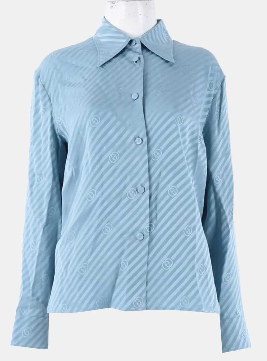 Gucci Ash Blue Silk Long Sleeve Blouse Size S