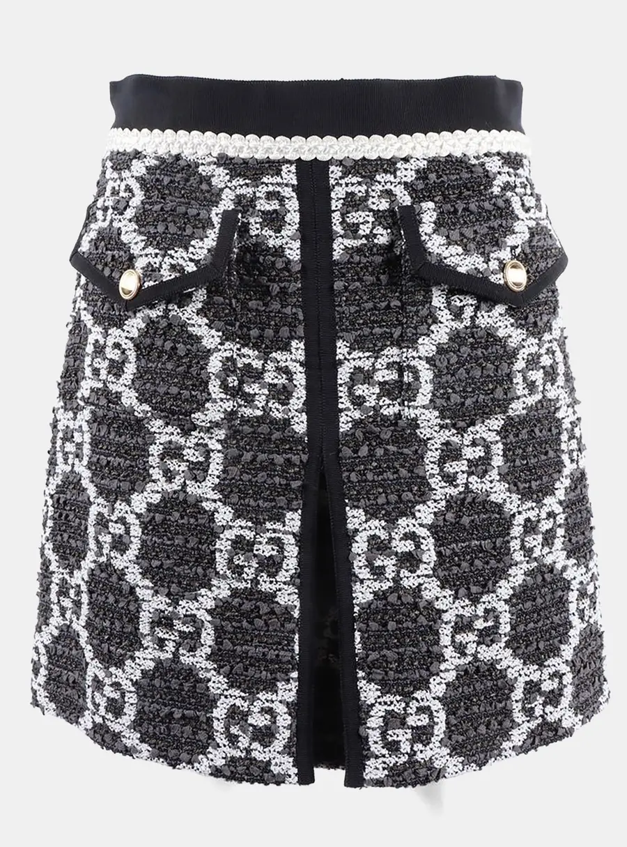 Gucci Black/White Tweed Skirt Size S