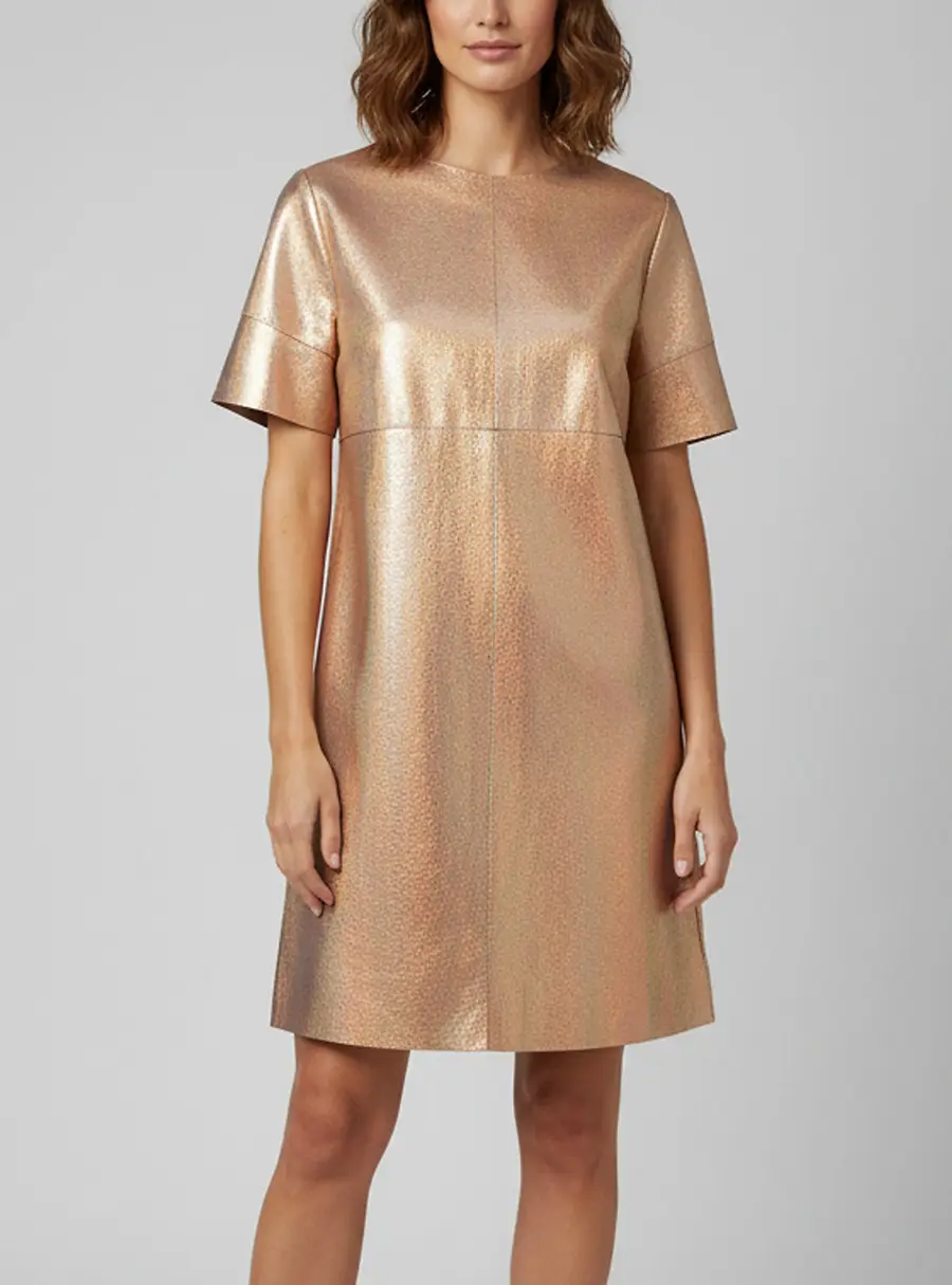 Gucci Pink Leather Holographic Short Sleeve Dress S