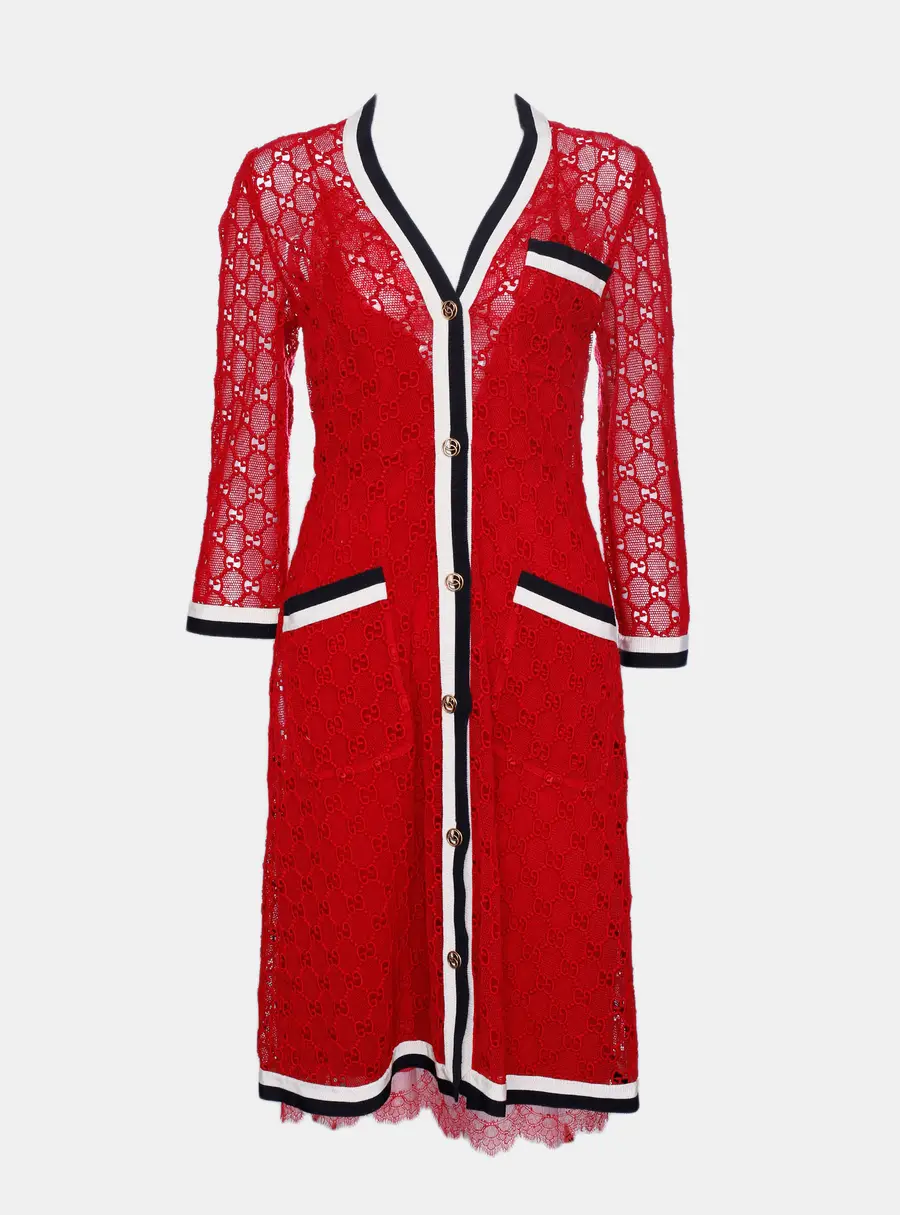 Gucci Red GG Lace Dress with inner slip Size S