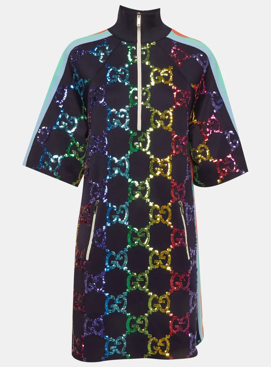 Gucci Rainbow GG Sequin Technical Jersey Zip Dress S