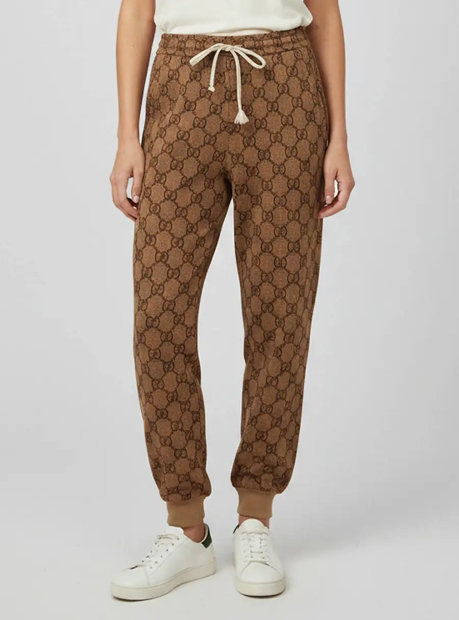 Gucci Brown GG Monogram Print Jersey Sweatpants M