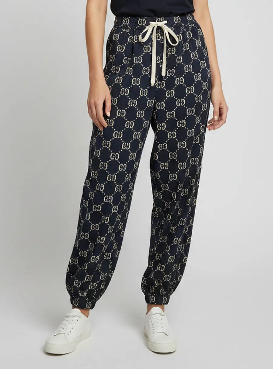 Gucci Navy Blue GG Monogram Jacquard Drawstring Joggers L