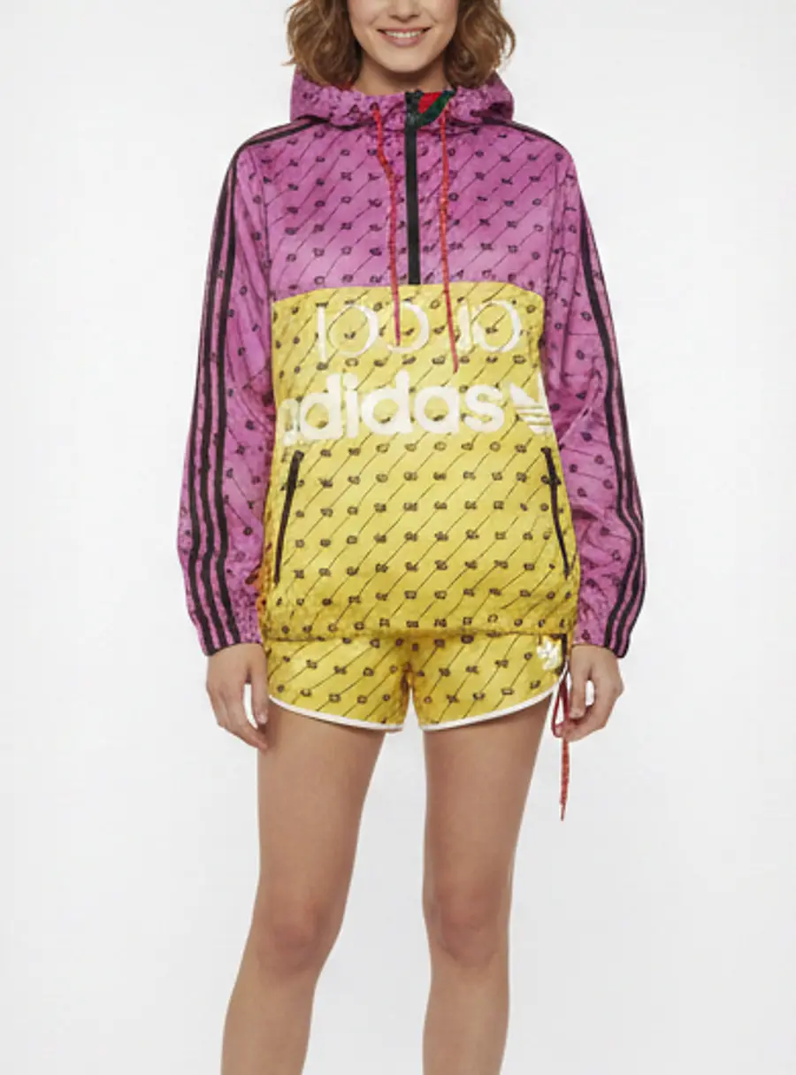 Gucci x Adidas Purple/Yellow Trefoil Logo Print Synthetic Hooded Bomber Jacket and Shorts Set XXS/S