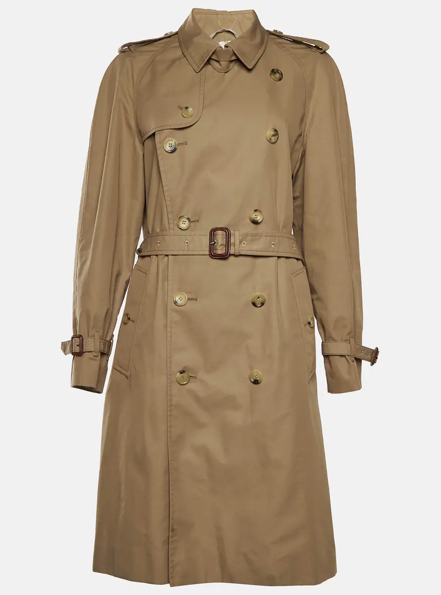 Gucci Beige Sequined Tiger Detail Gabardine Double Breasted Trench Coat S