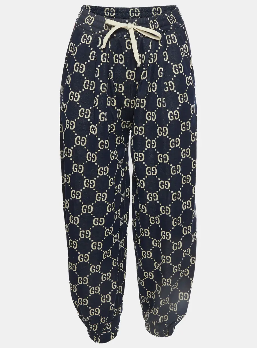 Gucci Navy Blue GG Monogram Jersey Side Stripe Joggers XXS