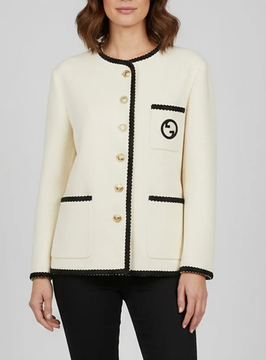 Gucci Ivory Interlocking G Retro Tweed Wool-Blend Jacket M