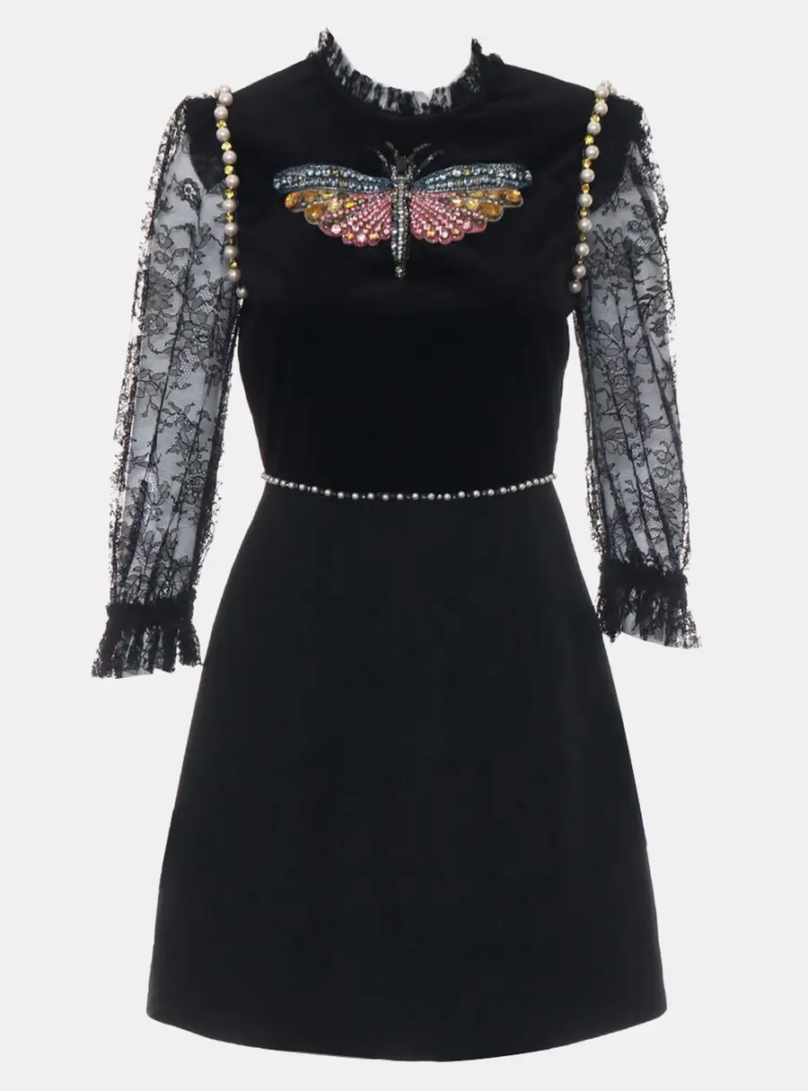 Gucci 2017 Lace Velvet Embellished Dress