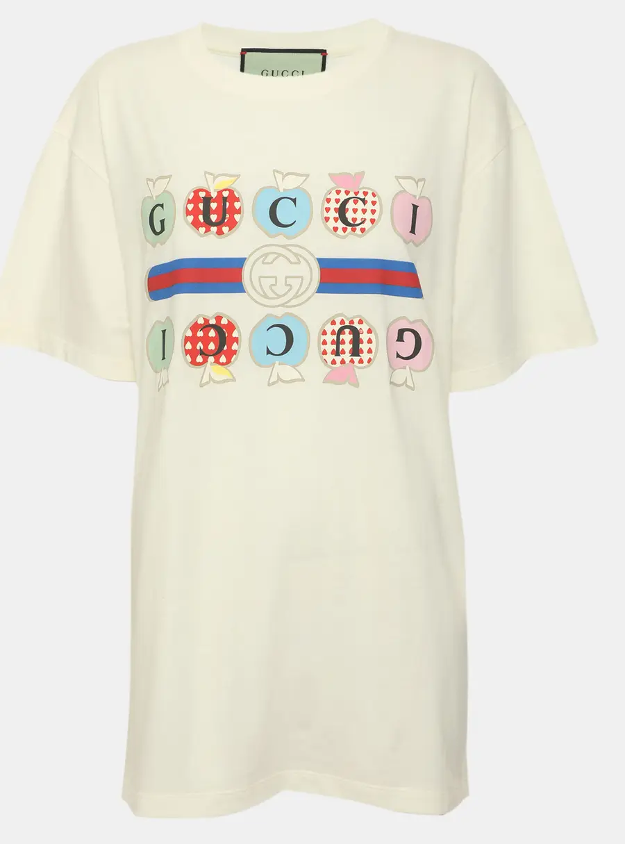 Gucci Off Wihite Jersey GG Les Pommes Apple Print T-Shirt S