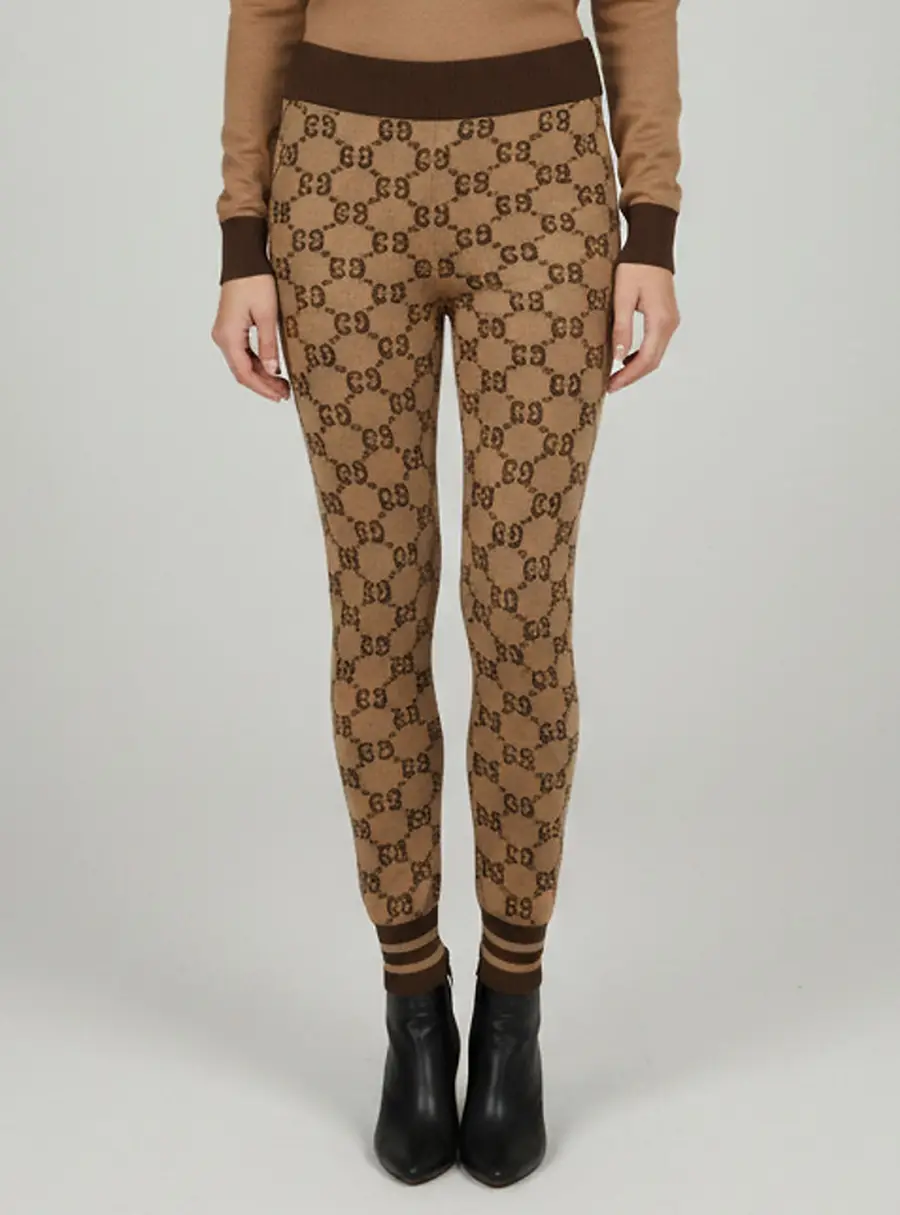 Gucci Brown Monogram GG Supreme Wool Leggings XS