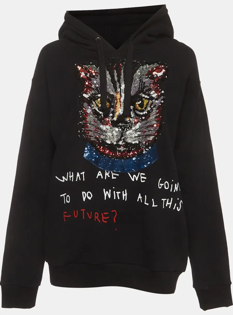 Gucci Black Embellished Jersey Long Sleeve Hoodie S