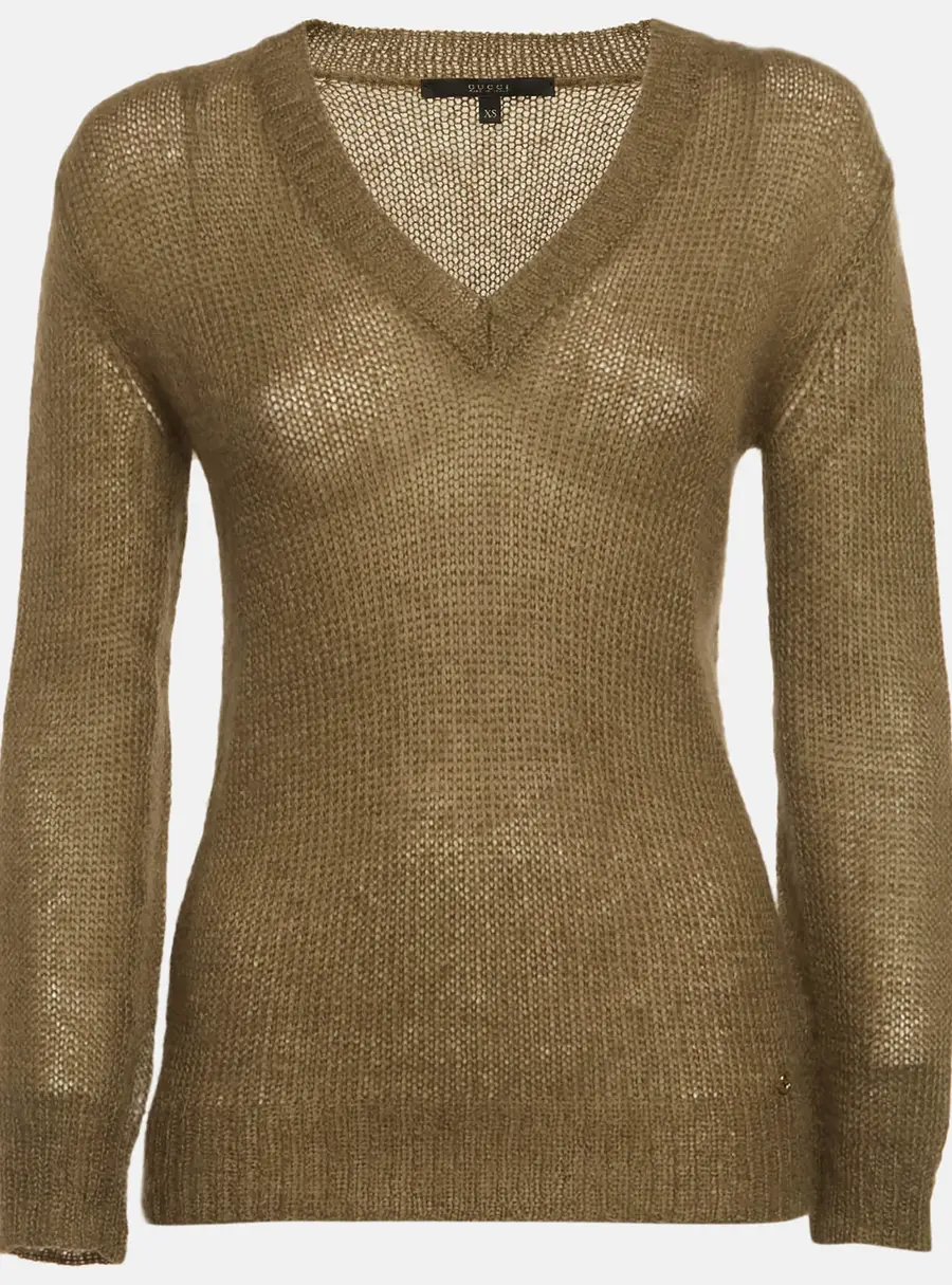 Gucci Olive Green Open Knit Mohair Sweater XS