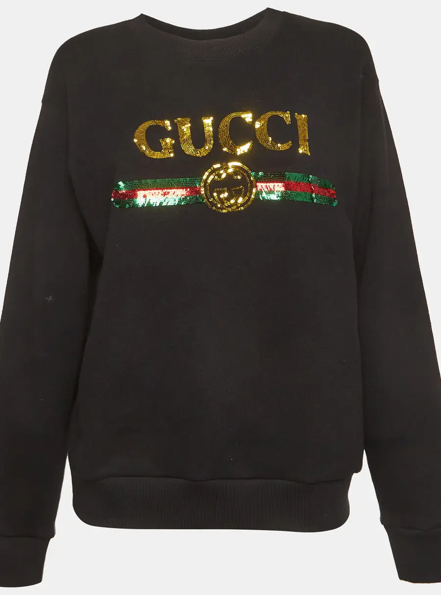 Gucci Black Vintage Logo Sequin Cotton Sweatshirt XS
