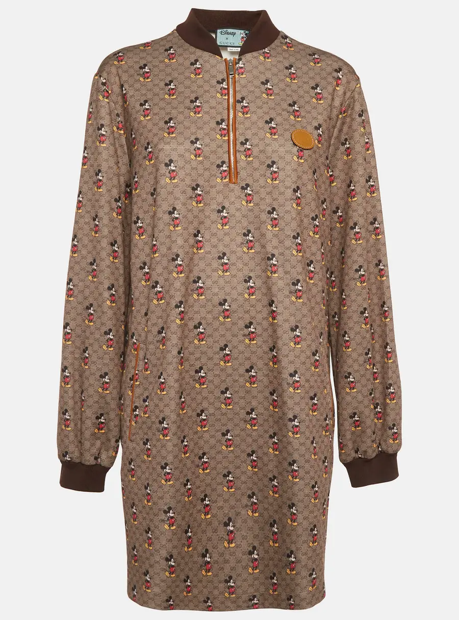 Gucci x Disney Brown GG Mickey Mouse Print Jersey Mini Dress XL
