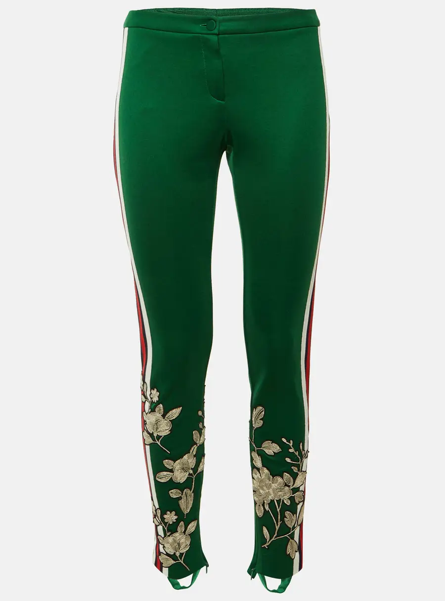 Gucci Green jersey Knit Floral Embroidered Webb Stripe Pants M