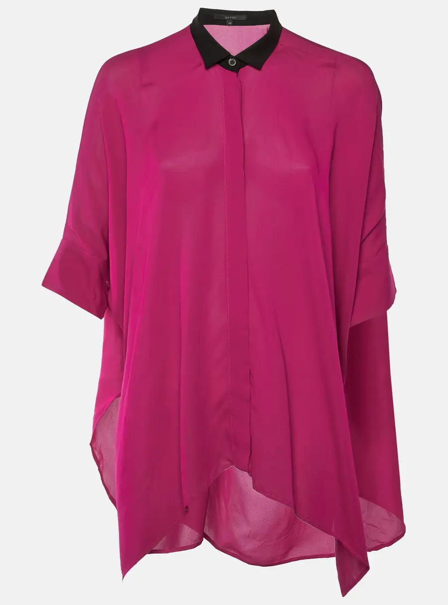 Gucci Magenta Silk Button Front Draped Oversized Blouse S