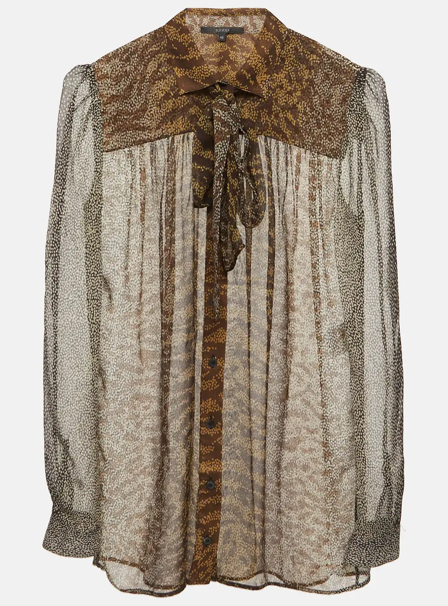 Gucci Multicolour Abstract Print Chiffon Neck Tie Blouse S