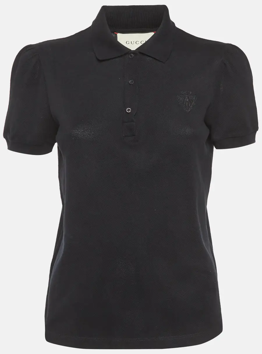 Gucci Black Logo Embroidered Pique Polo T-Shirt L