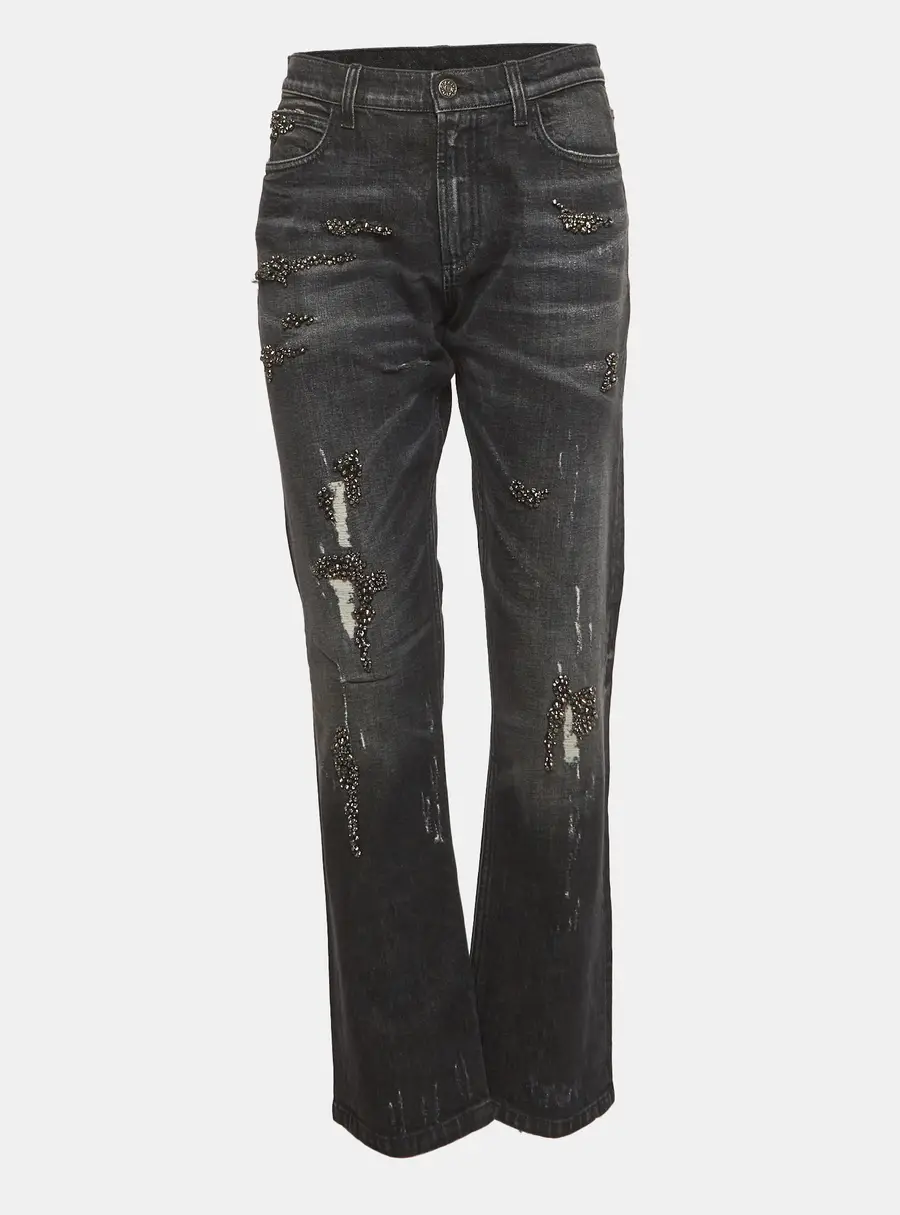 Gucci Black Denim Embellished Distressed Jeans M/Waist 33"