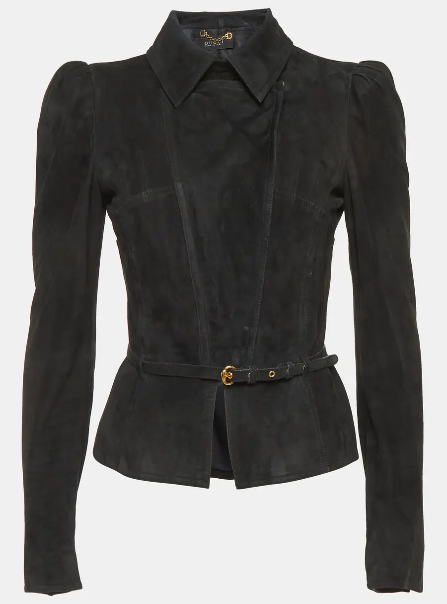 Gucci Black Suede Zip-Up Jacket M