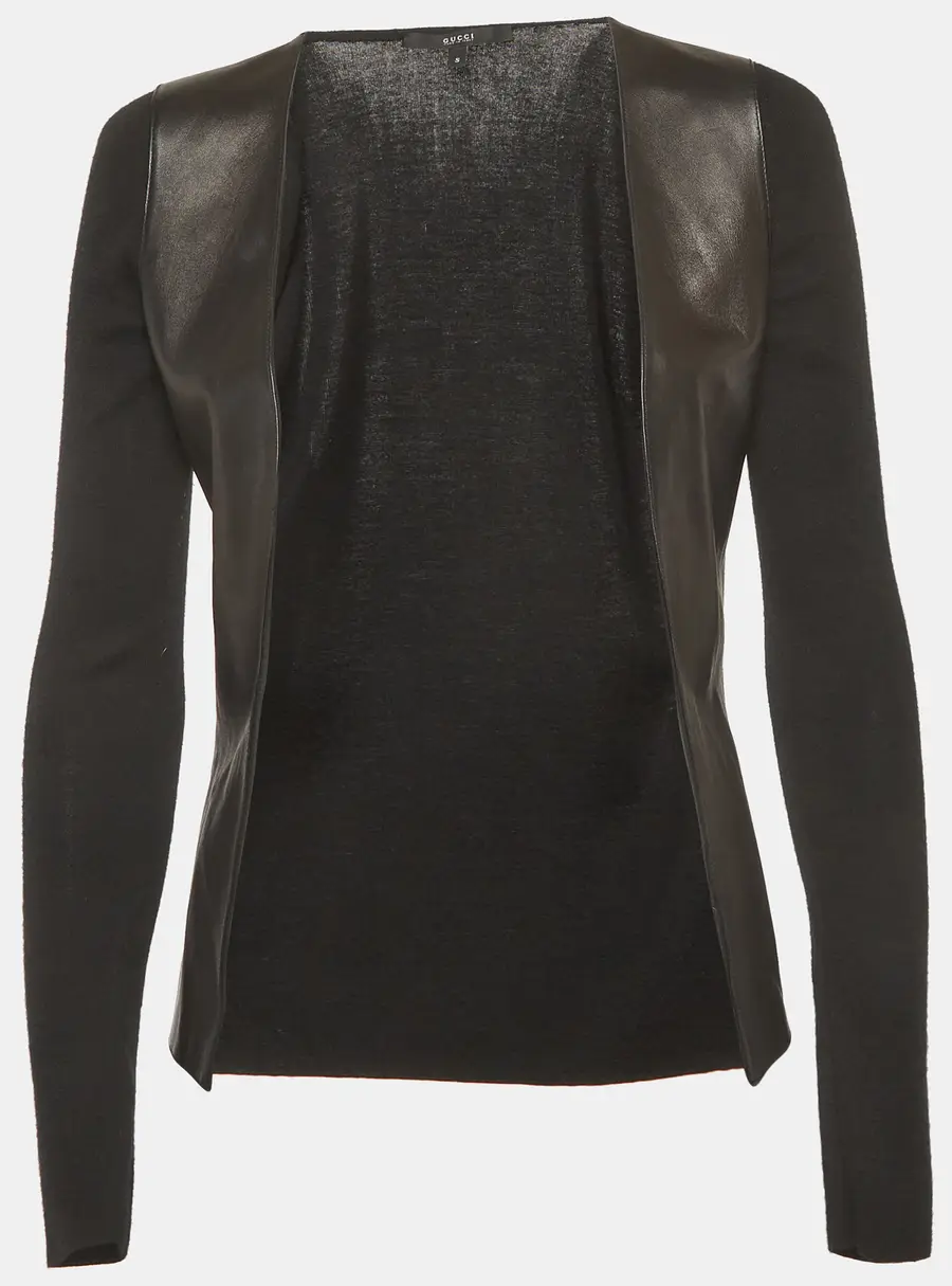 Gucci Black Cashmere and Leather Open Front Jacket S
