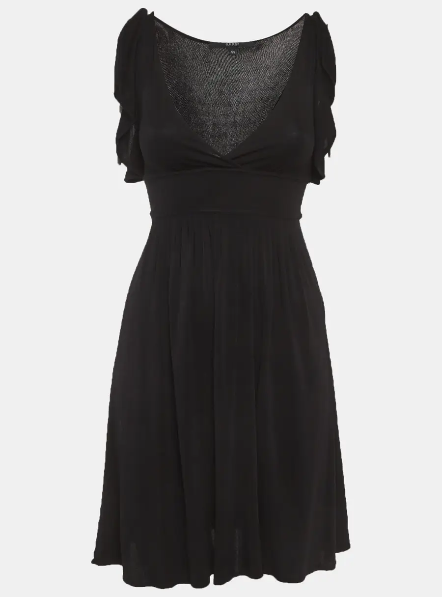 Gucci Black Jersey Knit Pleated Mini Dress XS