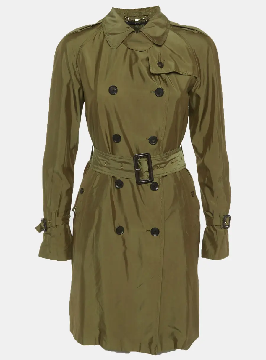 Gucci Olive Green Synthetic Double Breasted Trench Coat S