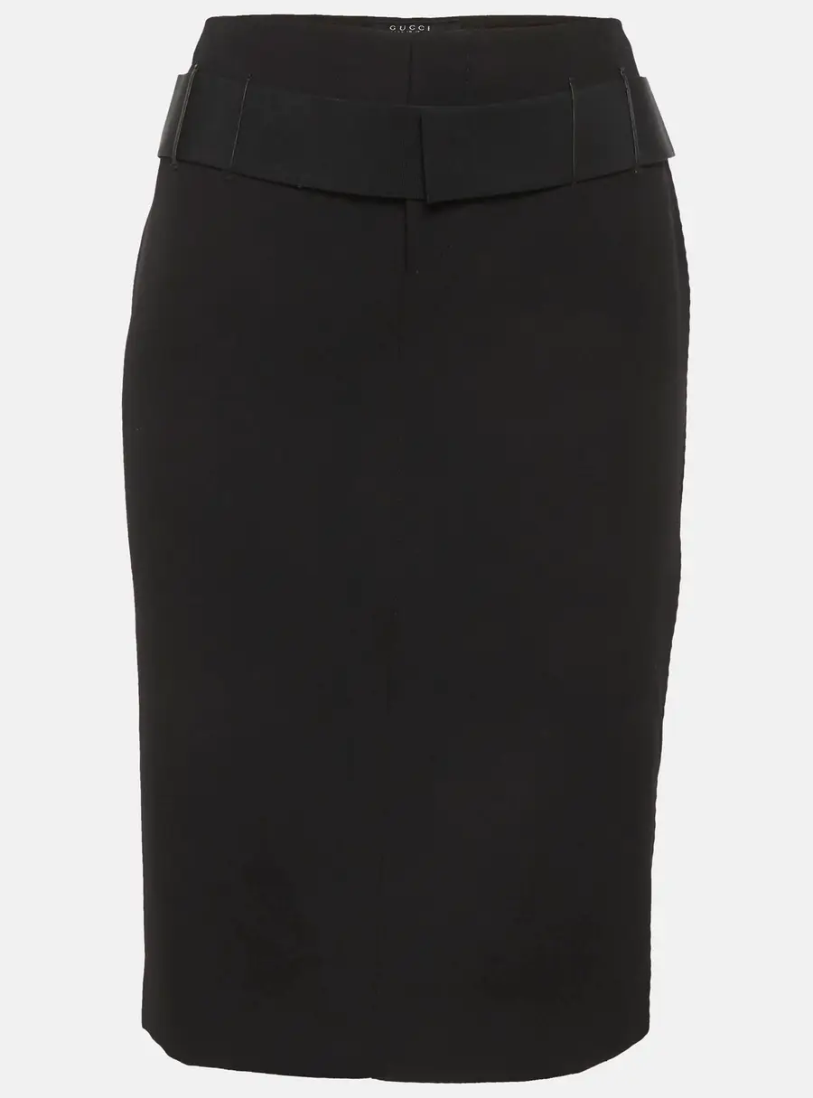 Gucci Black Gabardine Belted Pencil Skirt S