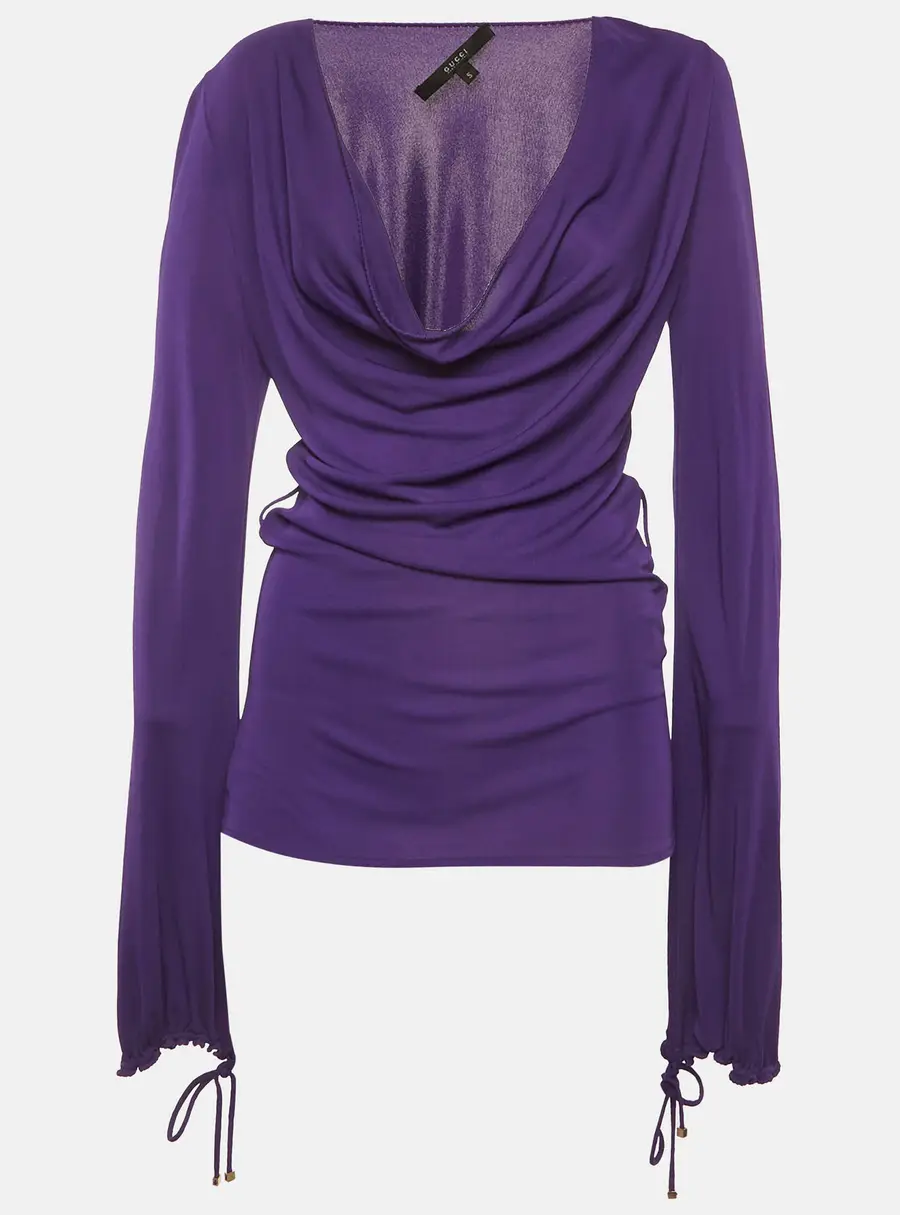 Gucci Purple Synthetic Cowl Neck Long Sleeve Top S