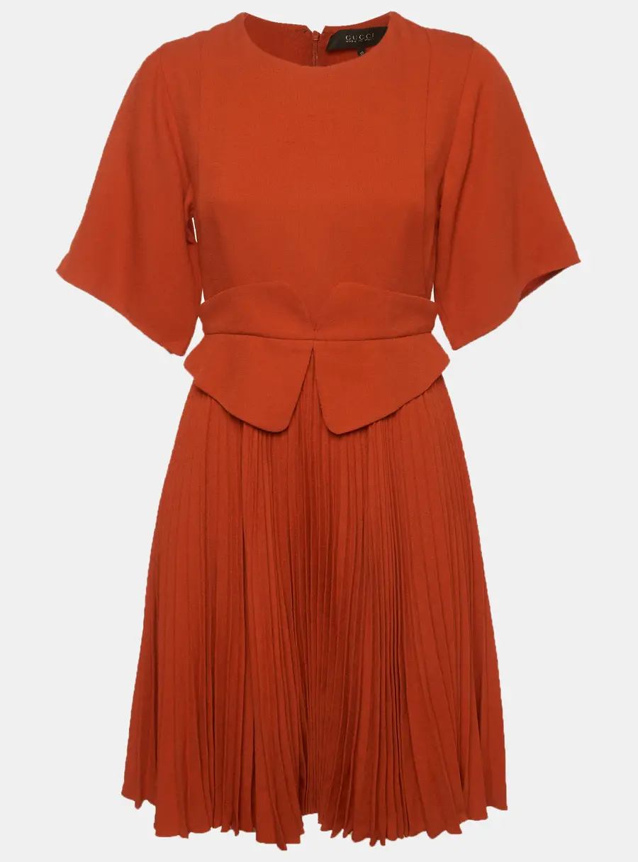 Gucci Orange Sateen Plisse Short Dress S