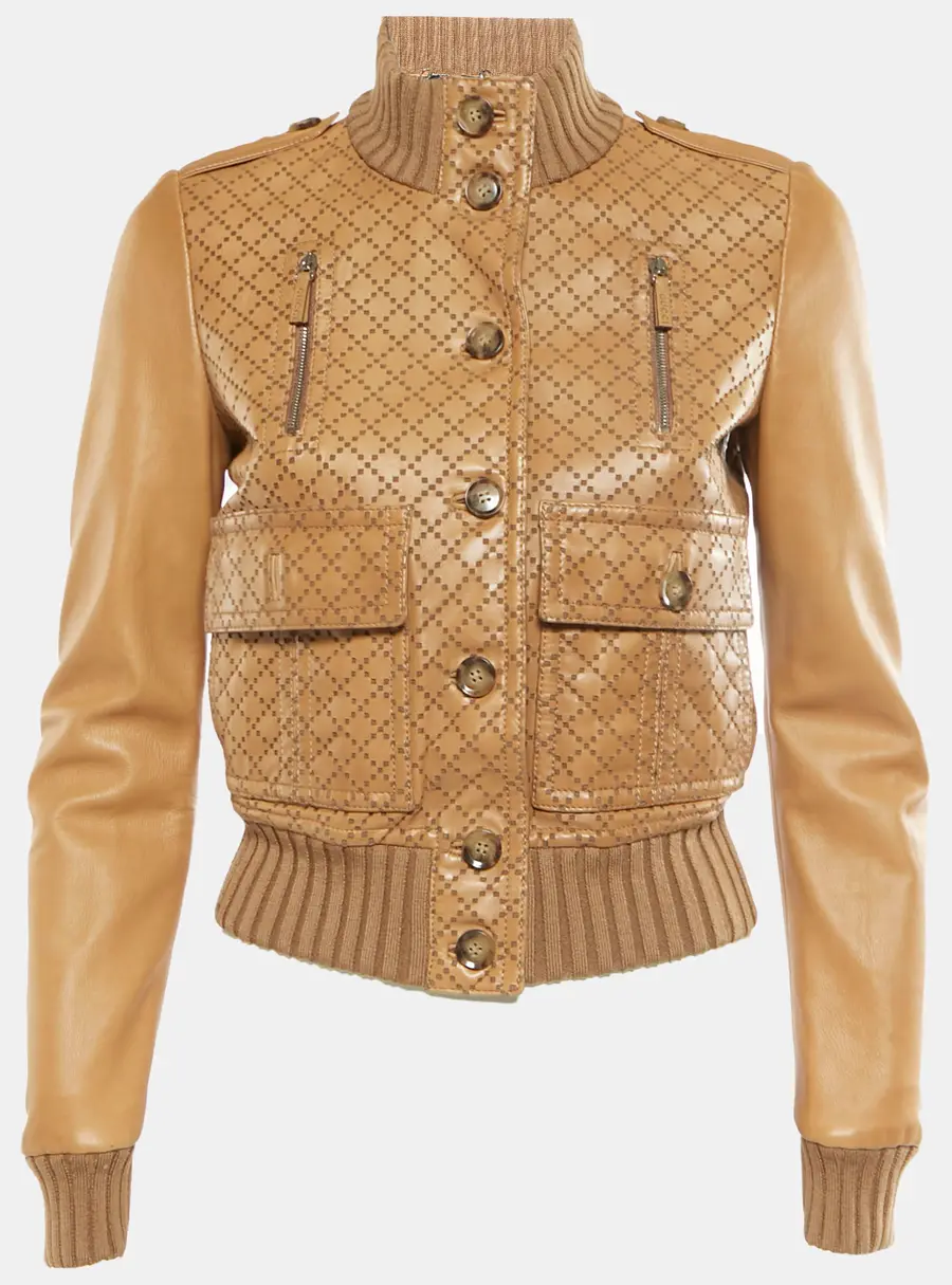 Gucci Brown Perforated Leather Bomber Jacket S