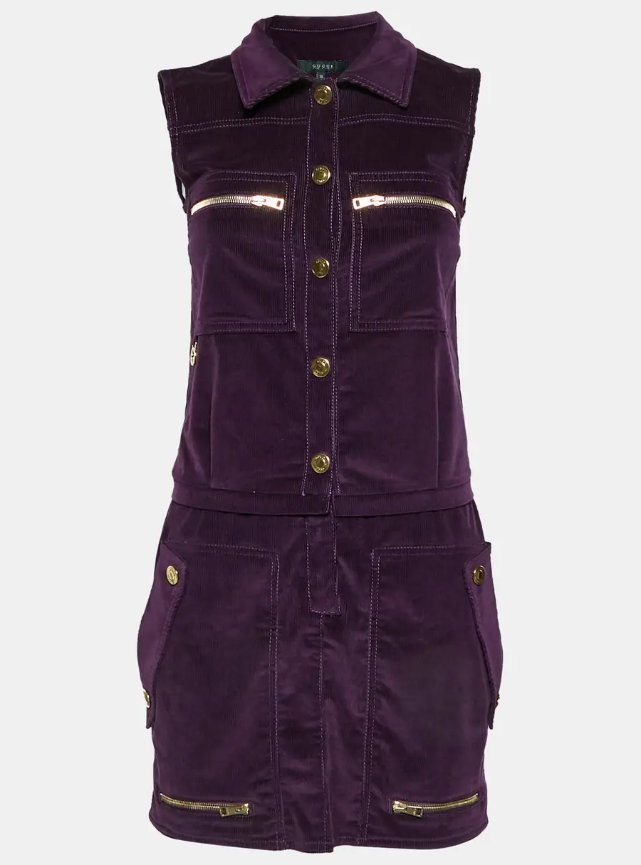 Gucci Purple Corduroy Sleeveless Mini Dress S