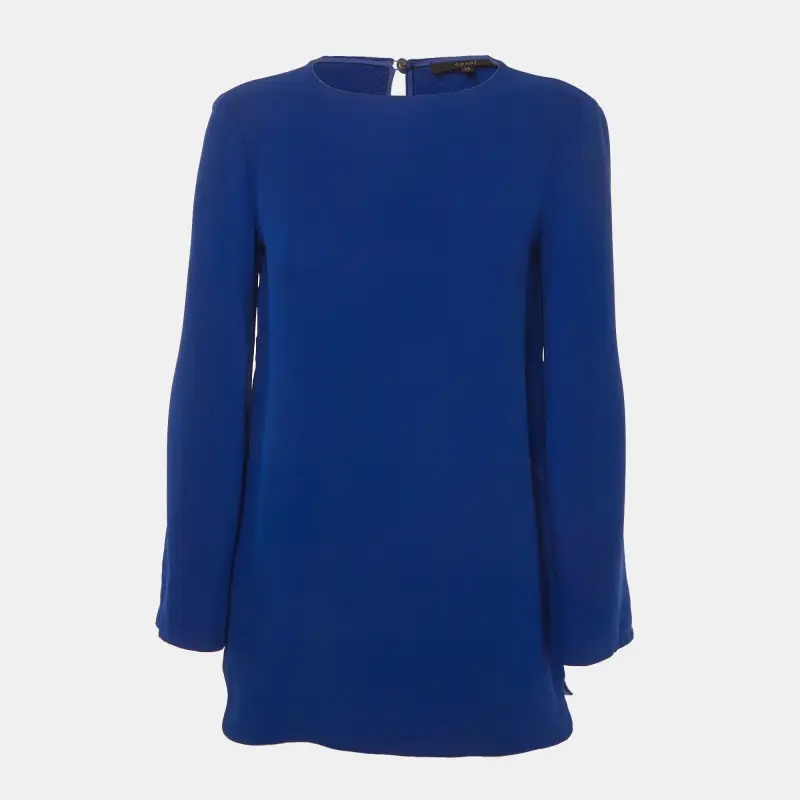 Gucci Blue Silk Flared Sleeve Blouse M