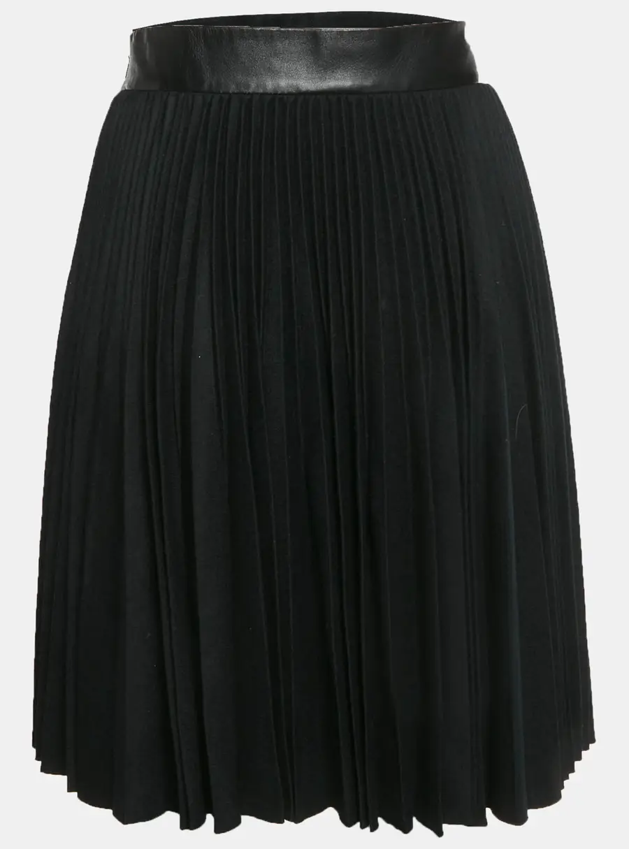 Gucci Black Leather Trim Wool Plisse Short Skirt S
