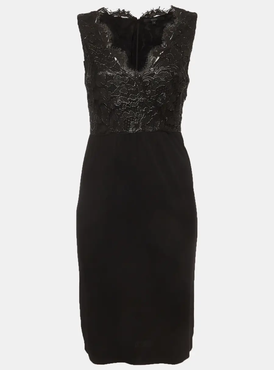 Gucci Black Jersey and Lace Detail Sleeveless Mini Dress S