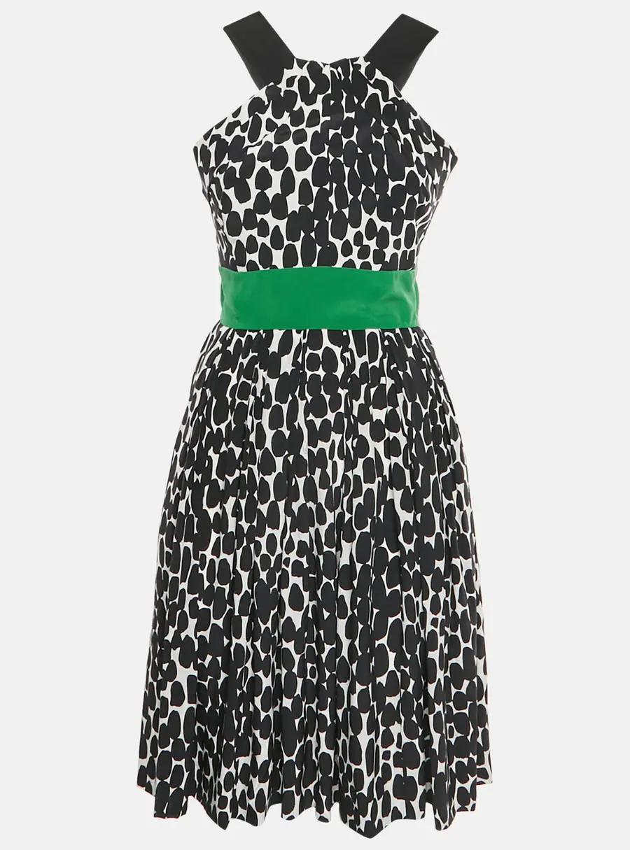 Gucci Black/White Abstract Print Silk Flared Midi Dress S
