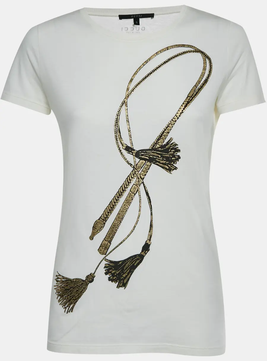 Gucci Off White Printed Cotton Knit Crewneck T-Shirt S