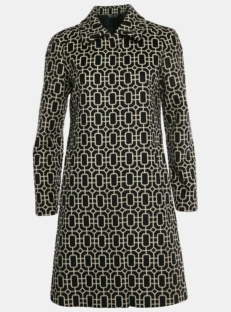 Gucci Black/White Octagonal Pattern Wool Single Breasted Coat M