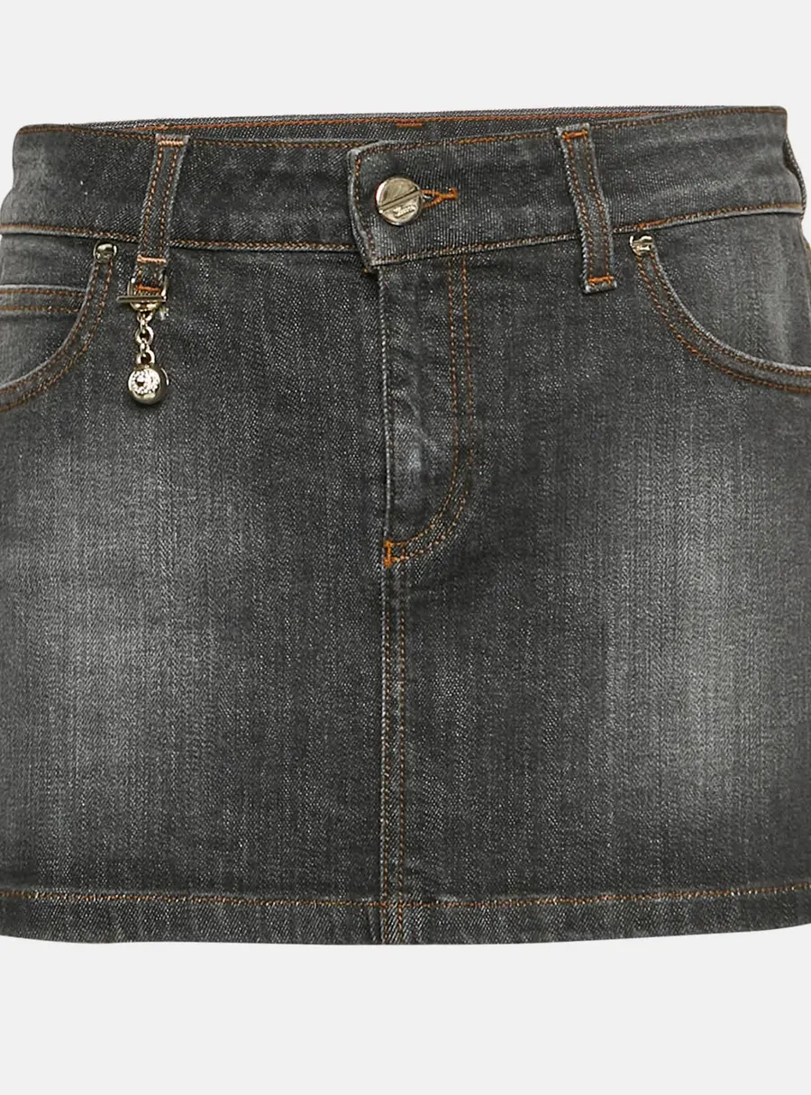 Gucci Vintage Grey Denim Logo Charm Mini Skirt M